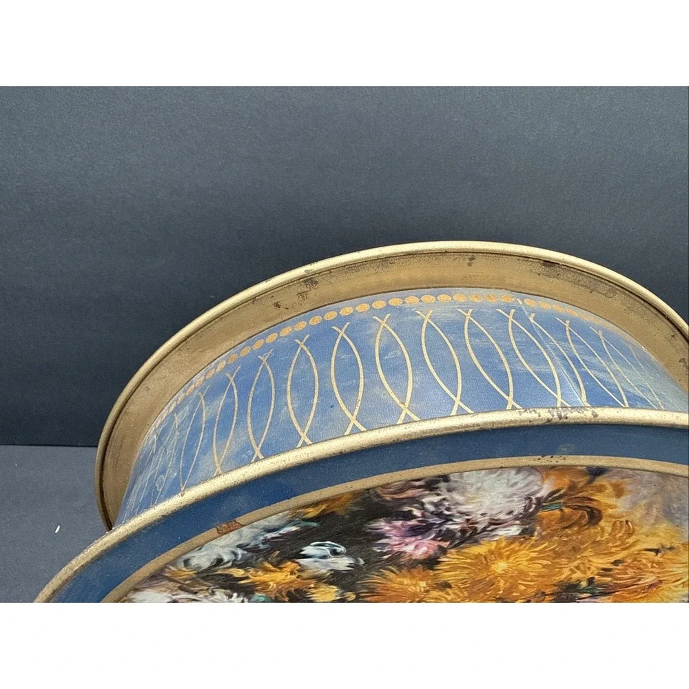 Vtg Tin Canister Serving Tray Lid 13.5